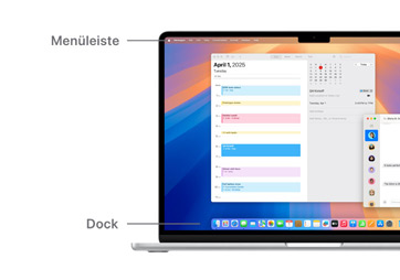 Eine Tour durch die macOS Navigation, wie die Menüleiste am oberen Bildschirmrand des MacBook und das Dock.