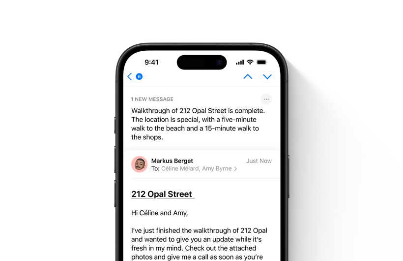 An email in the Mail app is shown with a summary you can read at the top.