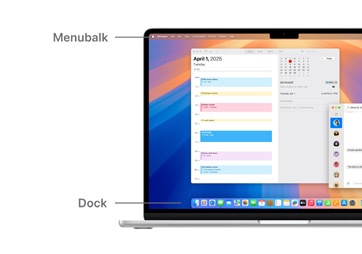 Een demo van macOS-navigatie, zoals de menubalk boven in het scherm van de MacBook en het Dock.