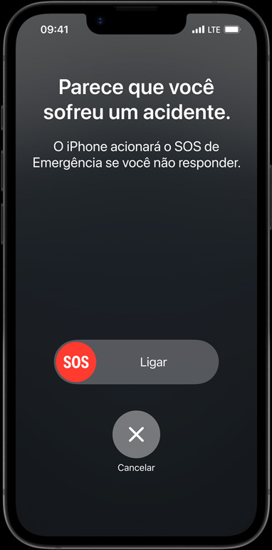 iPhone 16e mostrando o recurso de Detecção de Acidente.