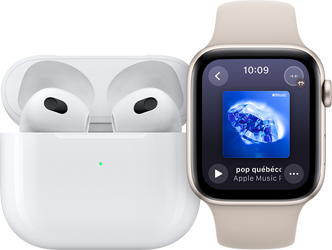 AirPods posés près d’une Apple Watch.