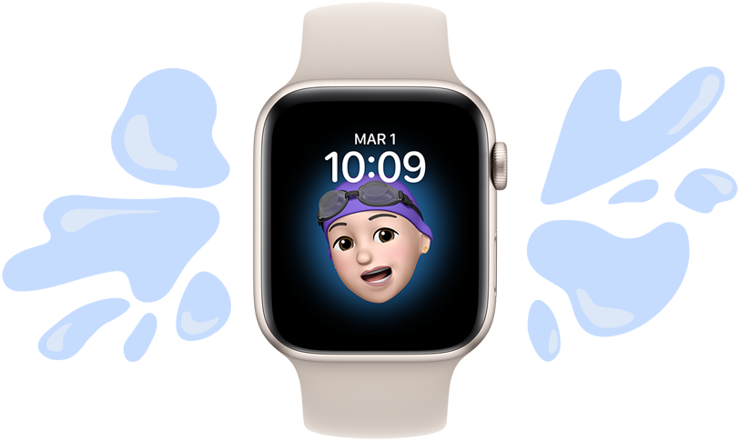 Une Apple Watch entourée de flaques d’eau.