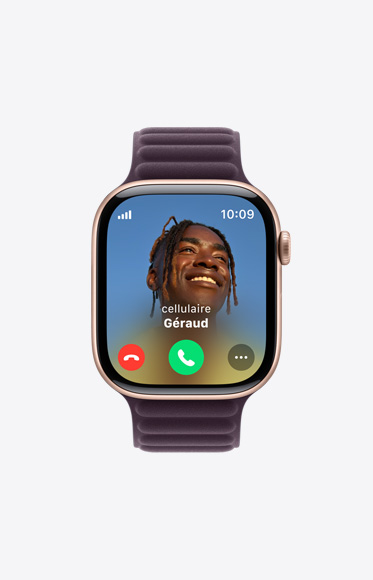 Un appel entrant affiché sur une Apple Watch Series 10.