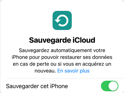 Image montrant l’utilisation des données de la sauvegarde iCloud