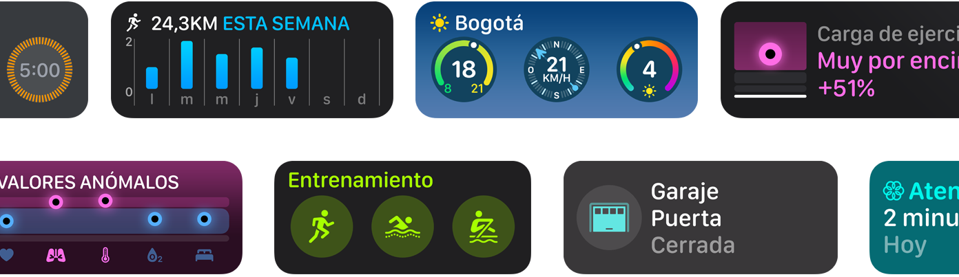 Una selección de los nuevos widgets de app para watchOS