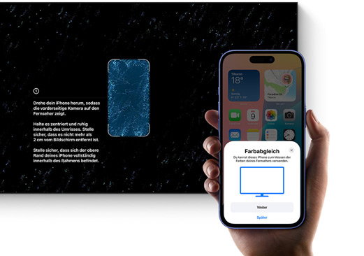 iPhone wird zum Einstellen der Farbbalance eines Fernsehers verwendet