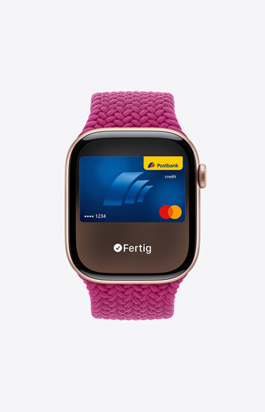 Apple Card wird mit Apple Pay auf einer Apple Watch Series 10 verwendet.