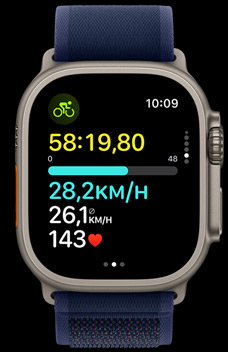 Die Apple Watch Ultra 2 zeigt, wie schnell eine Person Rad fährt.