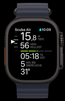 Die Oceanic+ App auf einer Apple Watch Ultra 2.