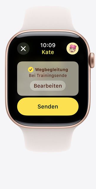 Vorderansicht einer Apple Watch Series 10 mit einer Wegbegleitung für ein Training