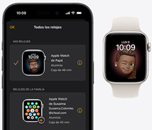 Un iPhone junto a un Apple Watch.