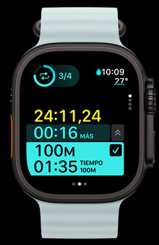 Apple Watch Ultra 2 showing a timed interval of work as part of Custom Workouts.