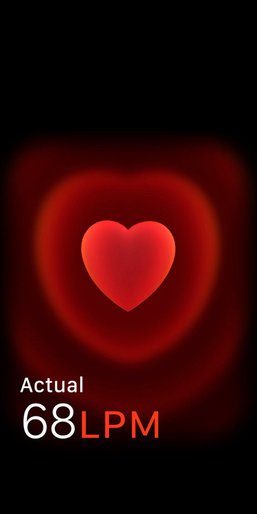 La app Frecuencia Cardiaca muestra una lectura de 68 latidos por minuto de una persona.