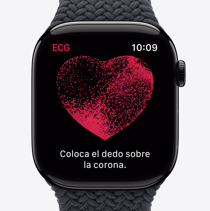 La app ECG en la pantalla de un Apple Watch Series 10 muestra una onda y un temporizador de 24 segundos.