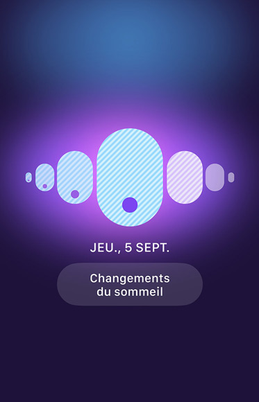 L’app Suivi de cycle affiche le bouton Changements du sommeil.