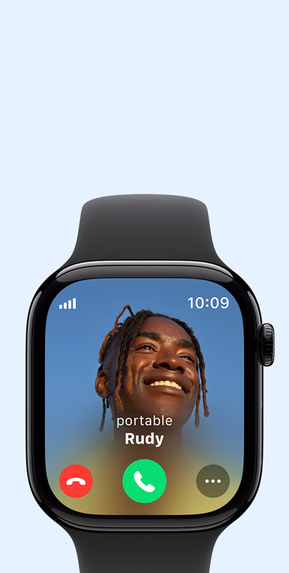 Apple Watch Series 10 montrant un appel entrant.