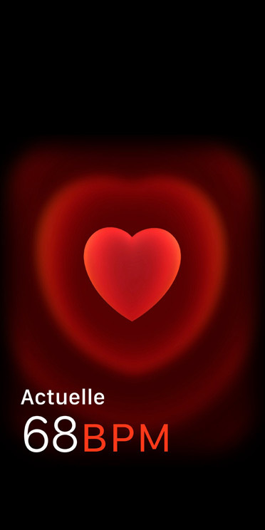L’app Fréquence cardiaque affichant une fréquence cardiaque actuelle de 68 BPM.