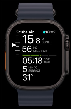 Το app Oceanic+ εμφανίζεται στο Apple Watch Ultra 2.