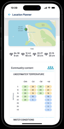 Location Planning 顯示當地潛水環境狀況以及潛水同好提供的資訊。