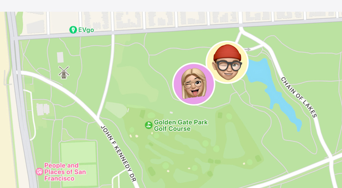 The Find My app showing where friends are located on a map.