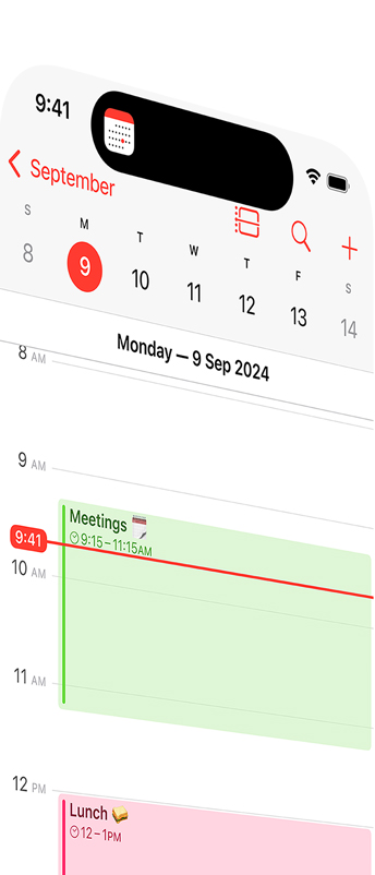 The Action button opens the Calendar app