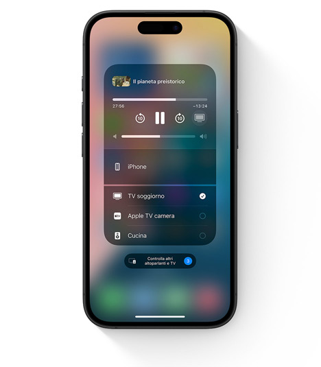 Un iPhone che mostra l’interfaccia di AirPlay per l’audio multiroom