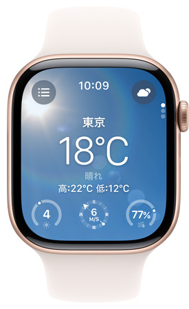 天気アプリを表示したApple Watchの画面