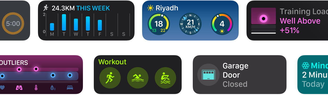 A selection of new app widgets for watchOS