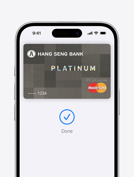 螢幕顯示 Apple Pay 上的信用卡。