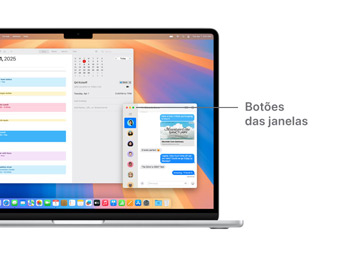 Visita guiada à navegação do macOS, como os botões das janelas.