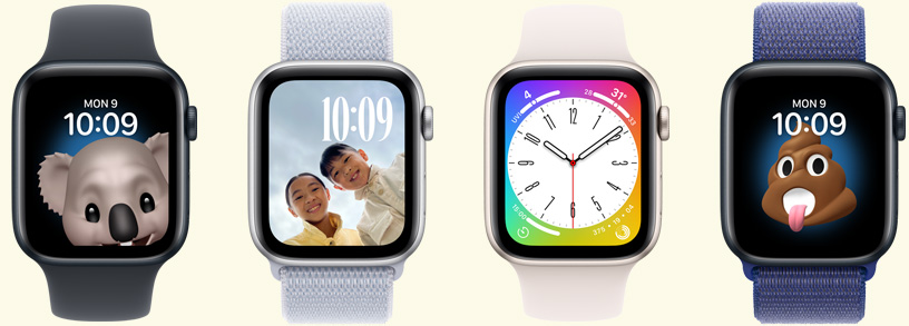 Apple Watch models with fun and funny faces on them.