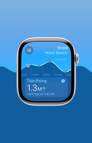 The Tides app showing how the tide is rising throughout the day.