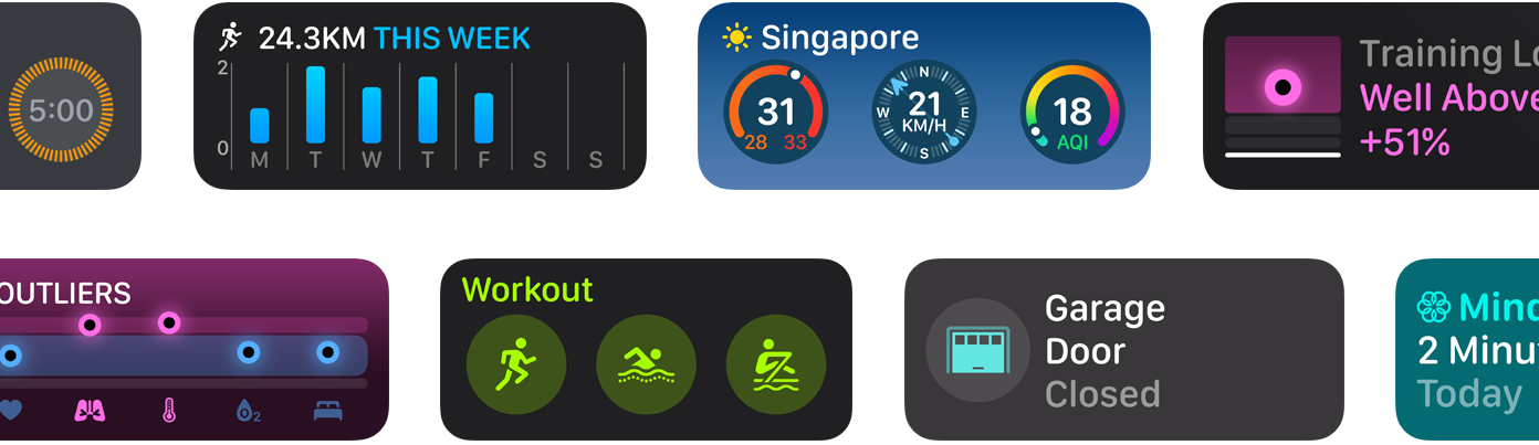 A selection of new app widgets for watchOS