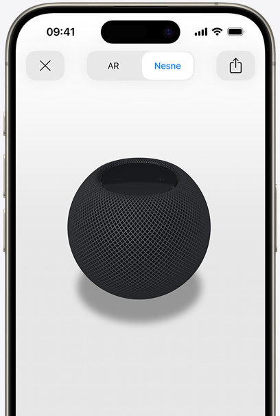 AR görünümünde, bir iPhone’un ekranında Gece Yarısı HomePod.