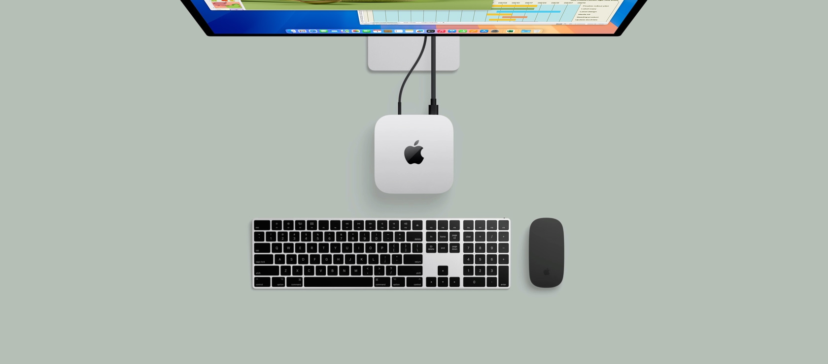 Mac mini зі Studio Display, клавіатурою Magic Keyboard і мишею Magic Mouse