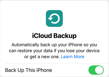 Screen of iCloud Backup data use