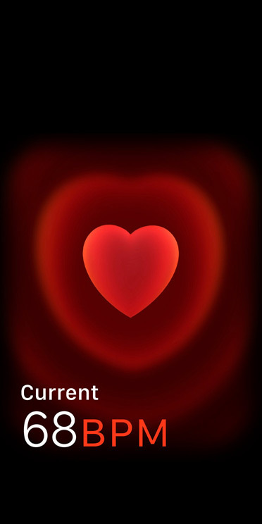 The Heart Rate app showing someone’s current BPM at 68.