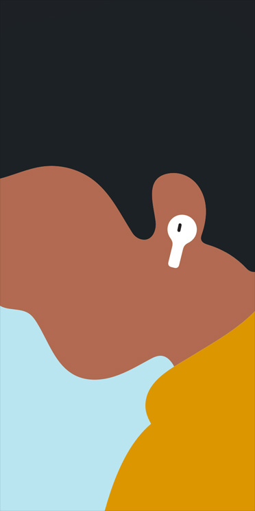Ilustración de un primer plano del perfil de un hombre con unos AirPods Pro 2 en la oreja izquierda