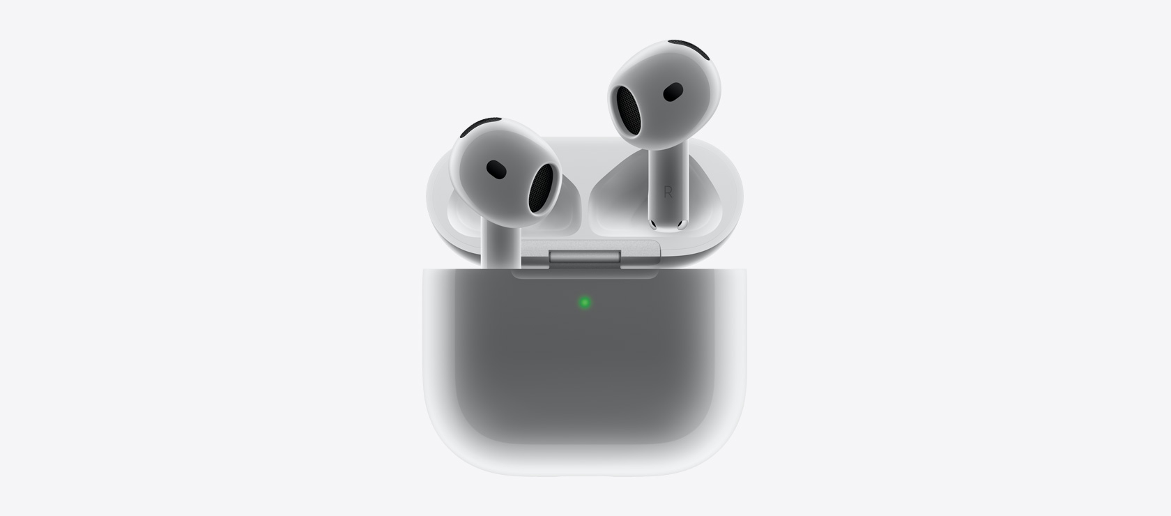 AirPods 4 as they fit into the charging case.