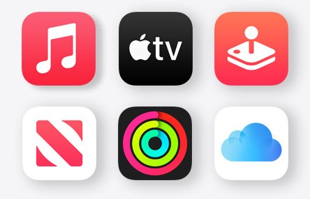 Apple Music, Apple TV, Apple Arcade, Apple News, Apple Fitness+, and iCloud app icons