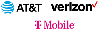 Logos of AT&T, Verizon, and T-Mobile.