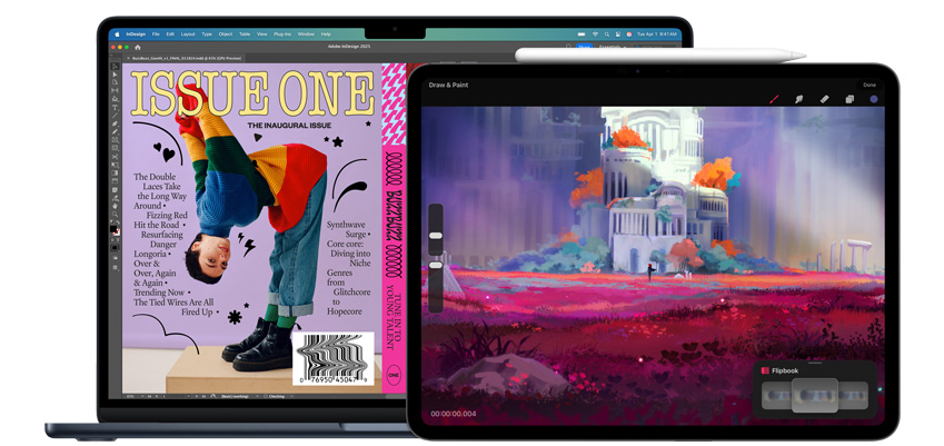 Design apps shown on a MacBook and an iPad, with an Apple Pencil Pro beside the iPad.