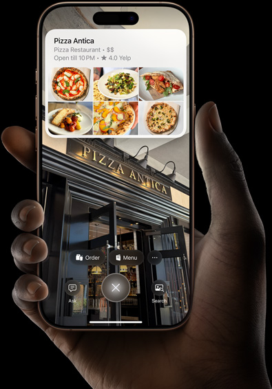 Hand holding iPhone 16 Pro showing results of a search using visual intelligence.