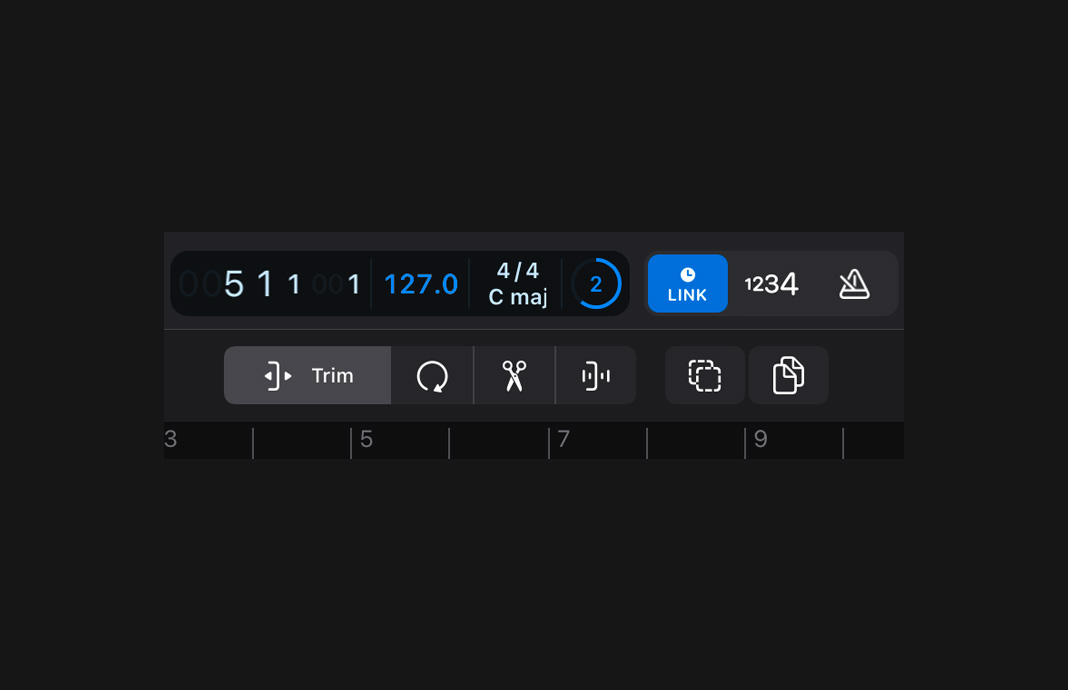 Um close da barra de deslocamento da interface do Ableton Link.