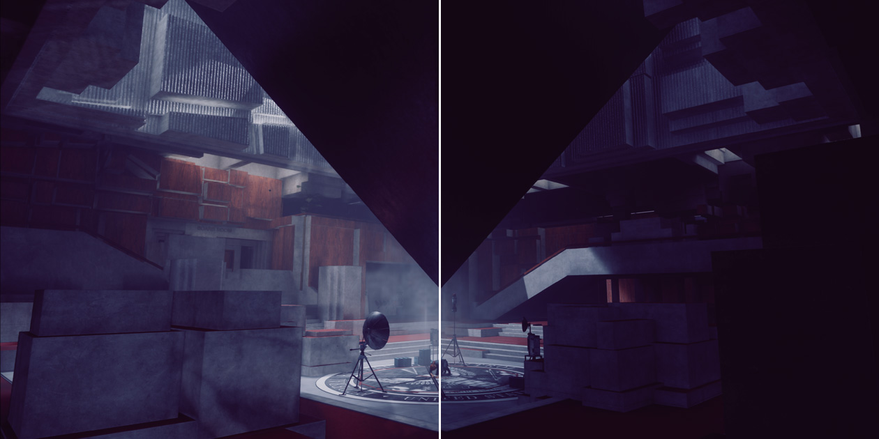 An image of the game Control, demonstrating the difference in visual detail with and without hardware-accelerated ray tracing