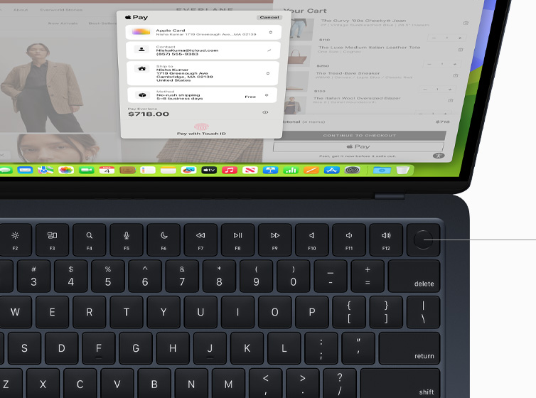 Top view of MacBook Air showcasing Touch ID and Magic Keyboard working with Apple Pay