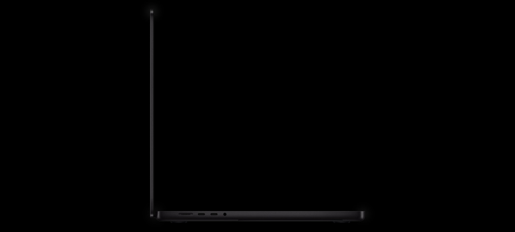 Side view of open MacBook Pro emphasizes the thin design